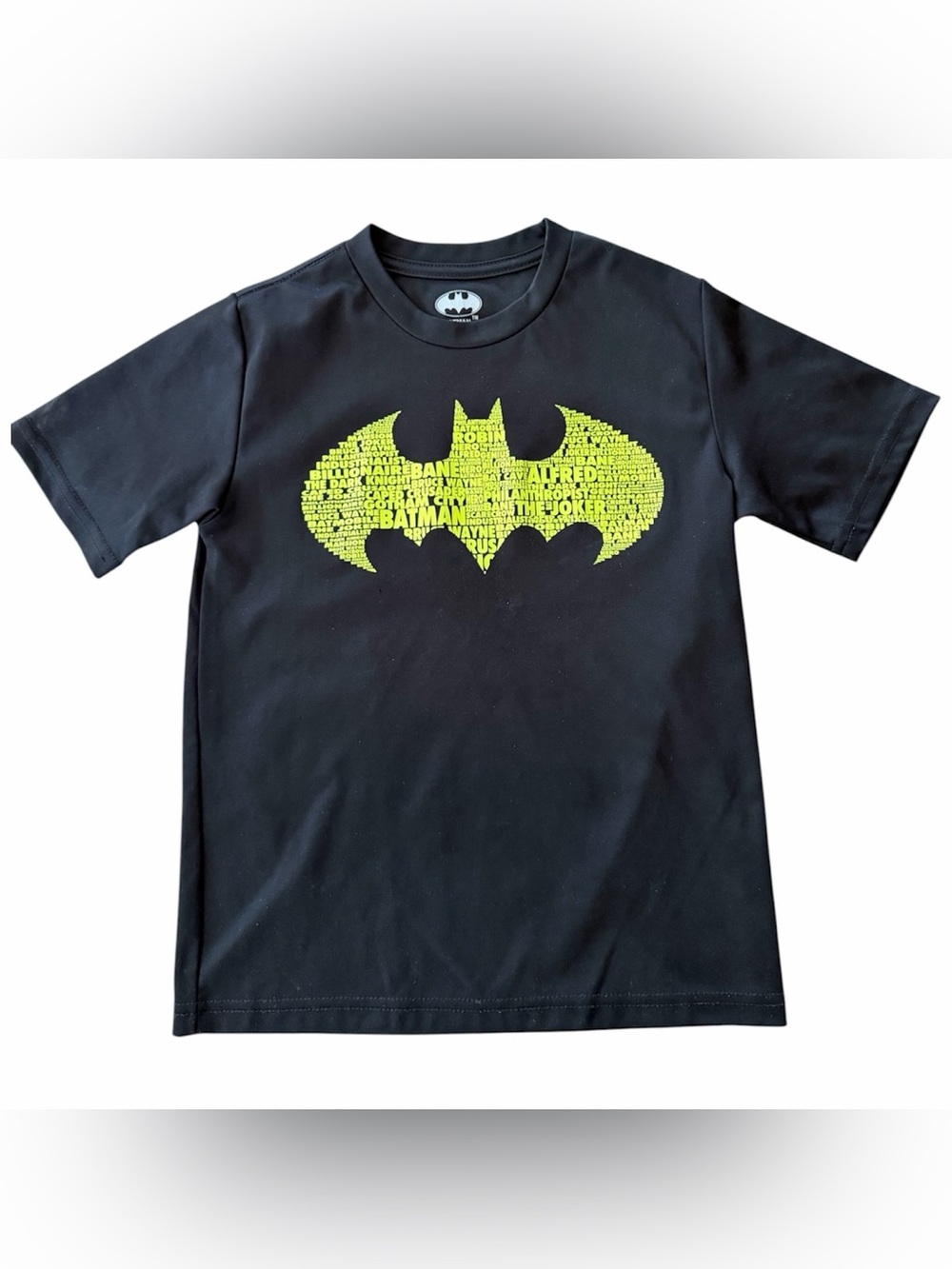 Batman DC Comics Black Tee with Neon Yellow Batman Logo - Kids Boys Size 8